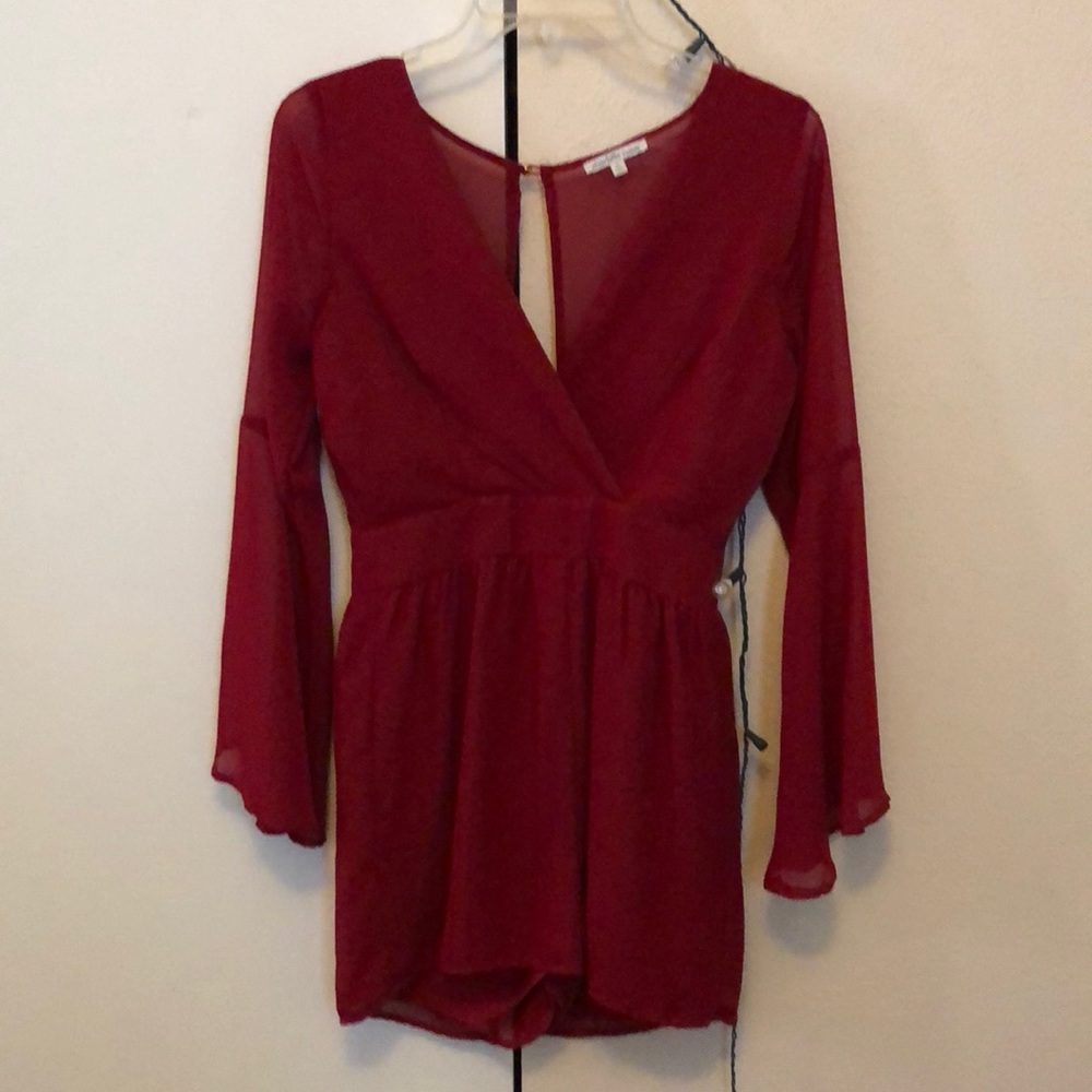 Bell sleeved red romper